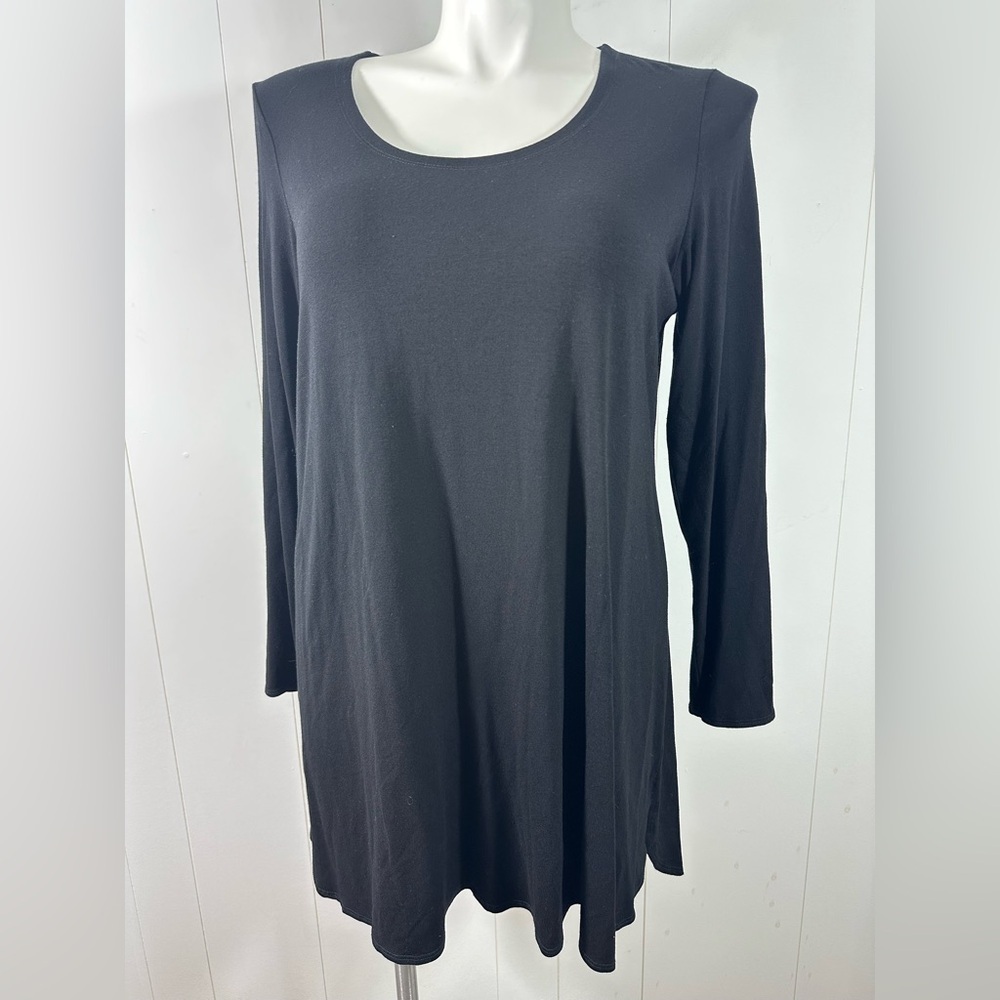Eileen Fisher Size XL Women’s Black Long Sleeve Shirt dress Round Neck Stretch
